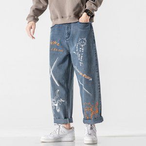 Men Jeans Casual Loose Straight  Denim Pants